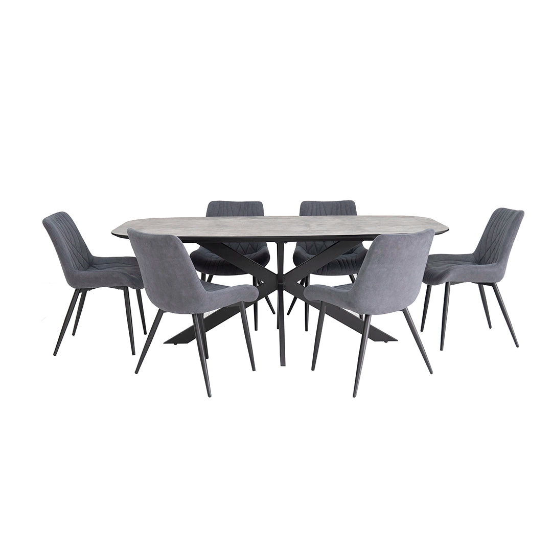 Diamond 6-Seater Dining Set – Black & Grey