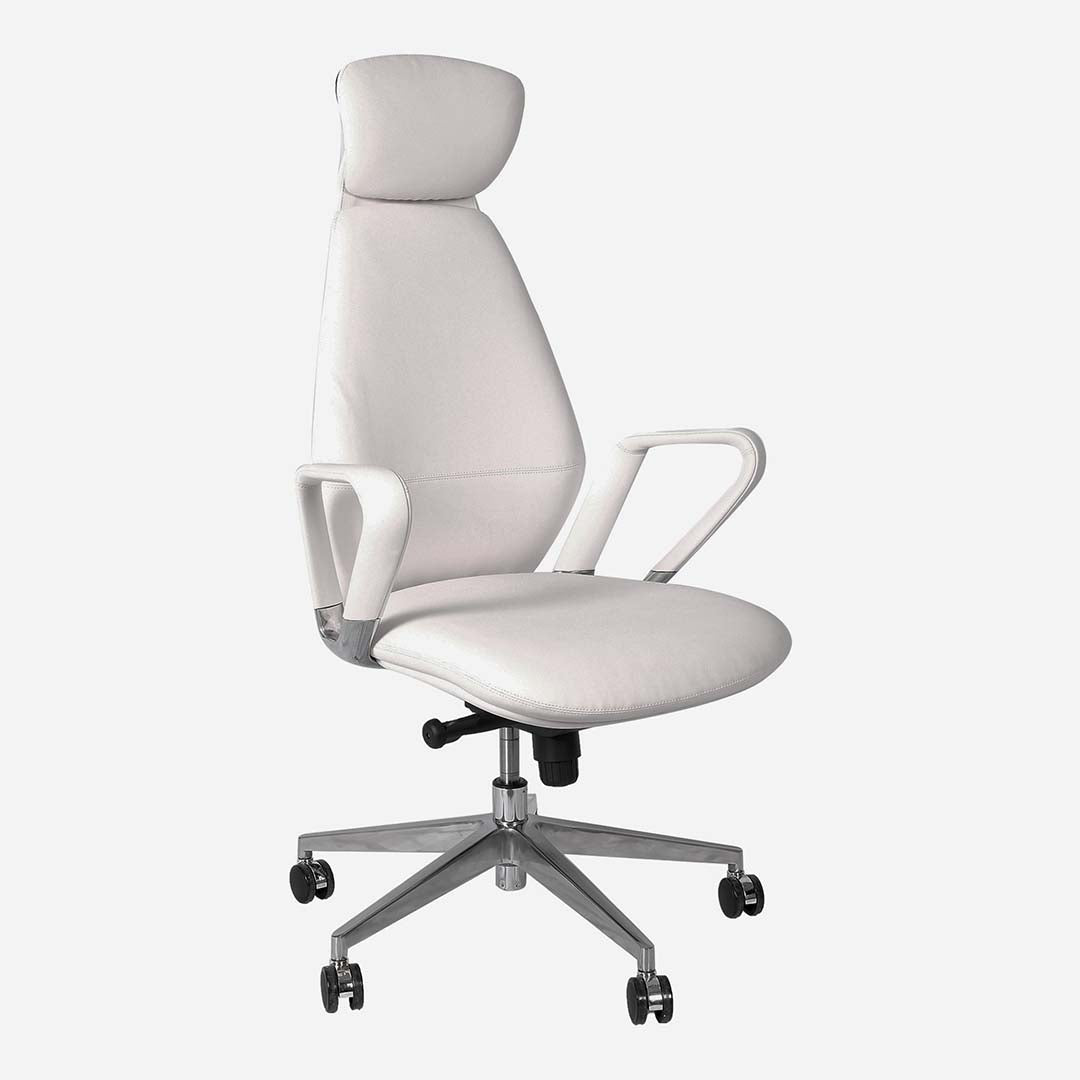 PU Leather High Back Office Chair - White-GCC Home Center
