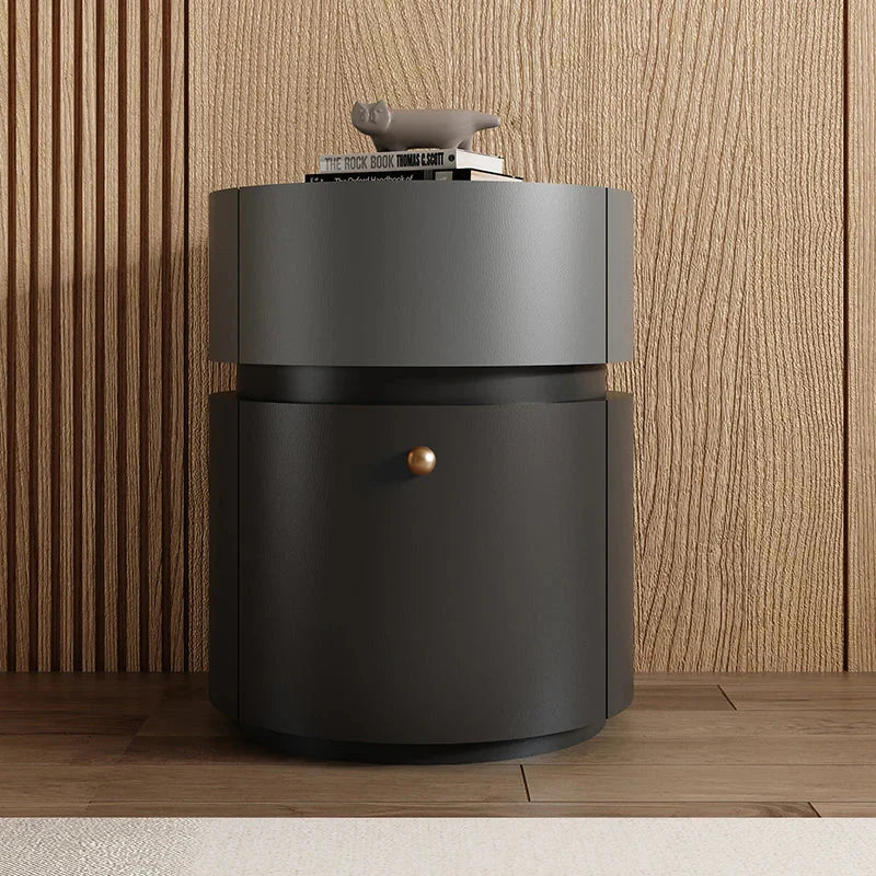 Modern Round Nightstand with Storage Drawer | Minimalist Wooden Bedside Table for Bedroom, Living Room & Office
