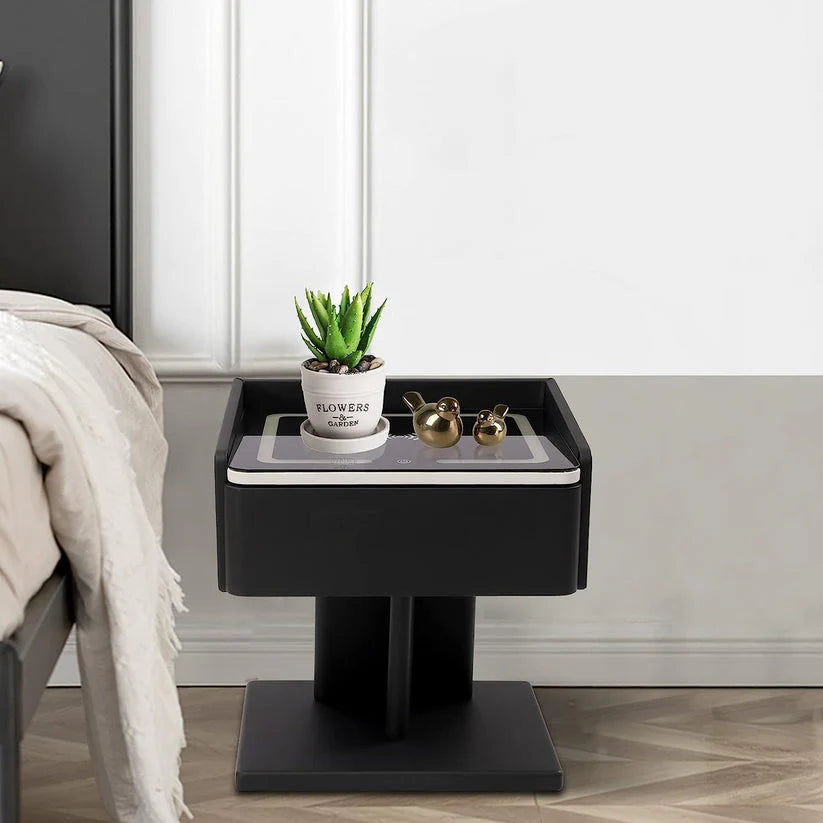Smart Nightstand Bedside Table in One Drawer with LED Light, Wireless Charging, USB Ports-GCC Home Center
