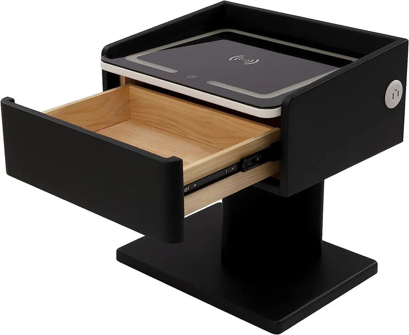 Smart Nightstand Bedside Table in One Drawer with LED Light, Wireless Charging, USB Ports-GCC Home Center