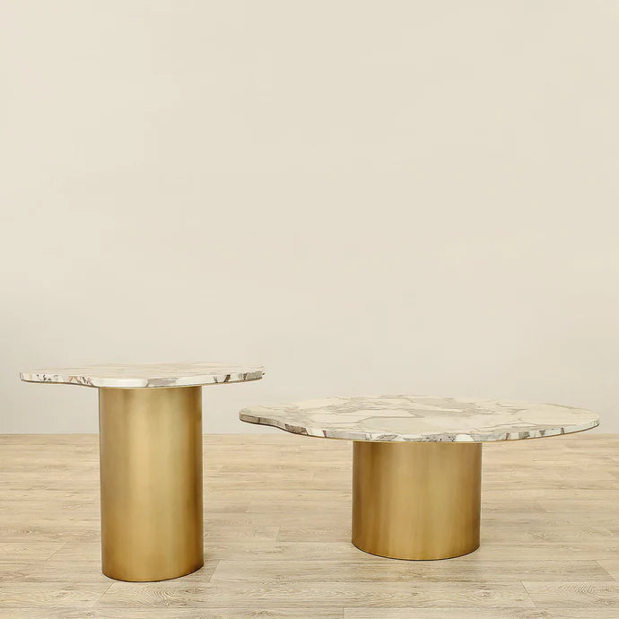 Coffee & Side Table Set – Faux Marble & Bronze Brushed Stainless Steel