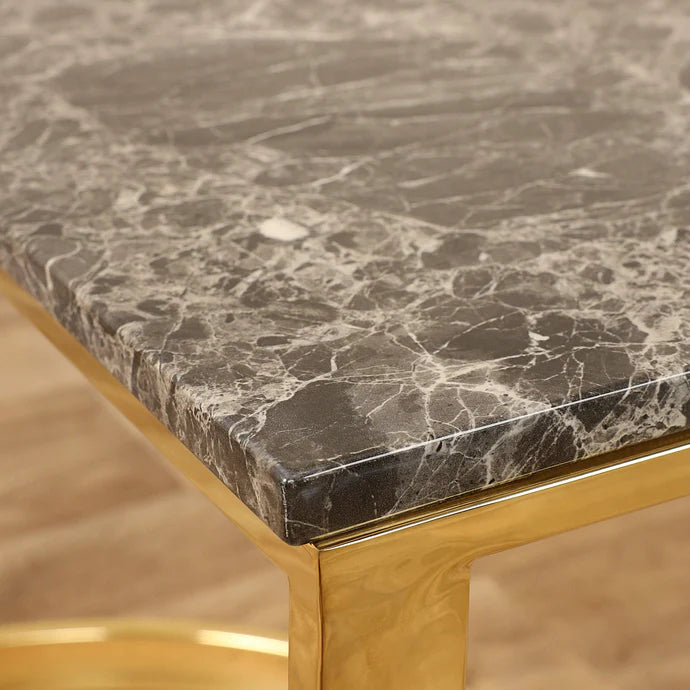 Marble Coffee Table with Chrome Gold Stainless Steel Base – Modern Faux Marble Top