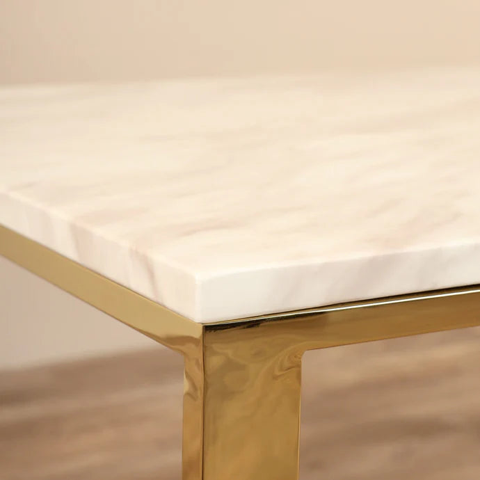 Marble Coffee Table with Chrome Gold Stainless Steel Base – Modern Faux Marble Top