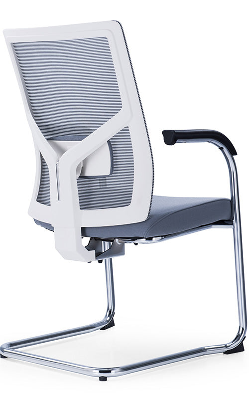 Medium Back Ergonomic Office Bow Chair – White Frame with Black Mesh and Fabric