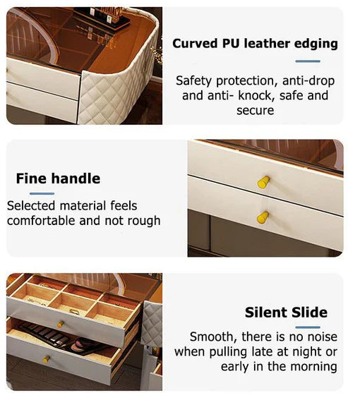 Advanced Solid Wood Dressing Table Set with Smart Mirror, LED Lighting, and Storage Drawers for Bedroom-GCC Home Center