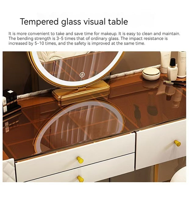 Modern Solid Wood Makeup Vanity Table Set with Smart Mirror and LED Lighting-GCC Home Center
