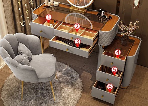 Advanced Solid Wood Dressing Table Set with Smart Mirror, LED Lighting, and Storage Drawers for Bedroom-GCC Home Center