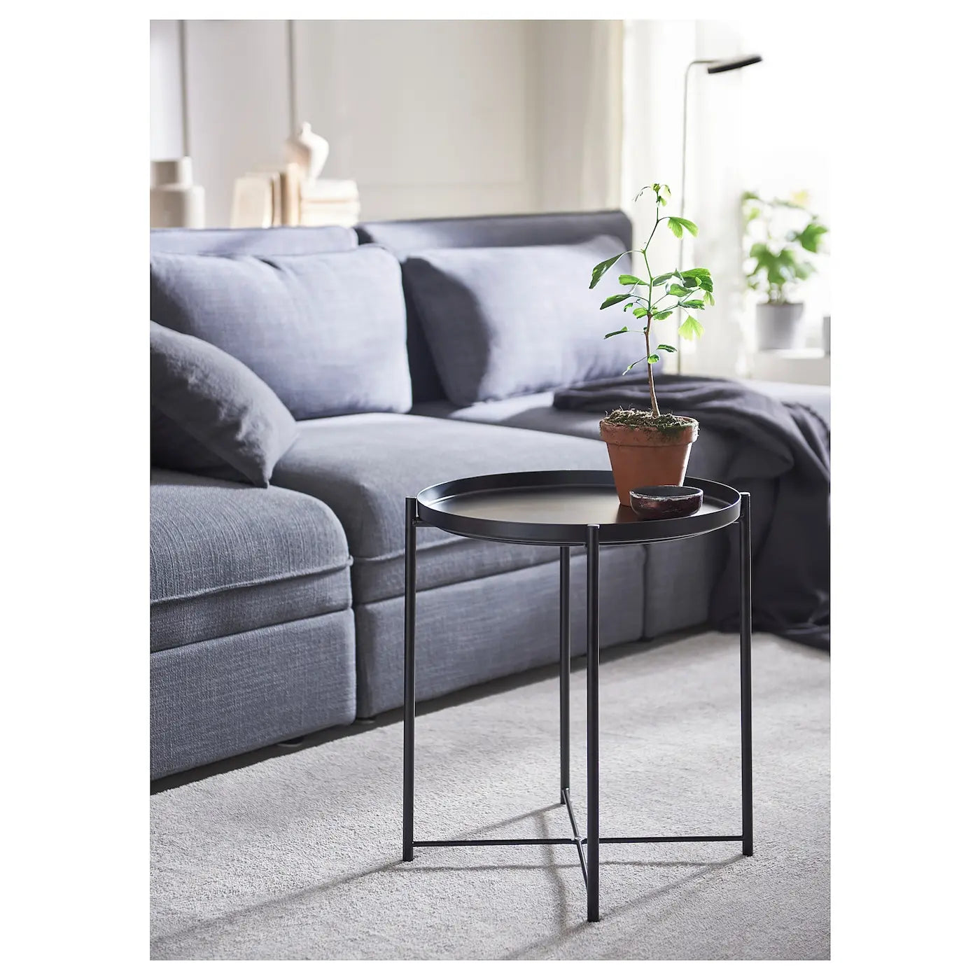 Round Folding Tray Table with Electrostatic Plated Metal Stand-GCC Home Center