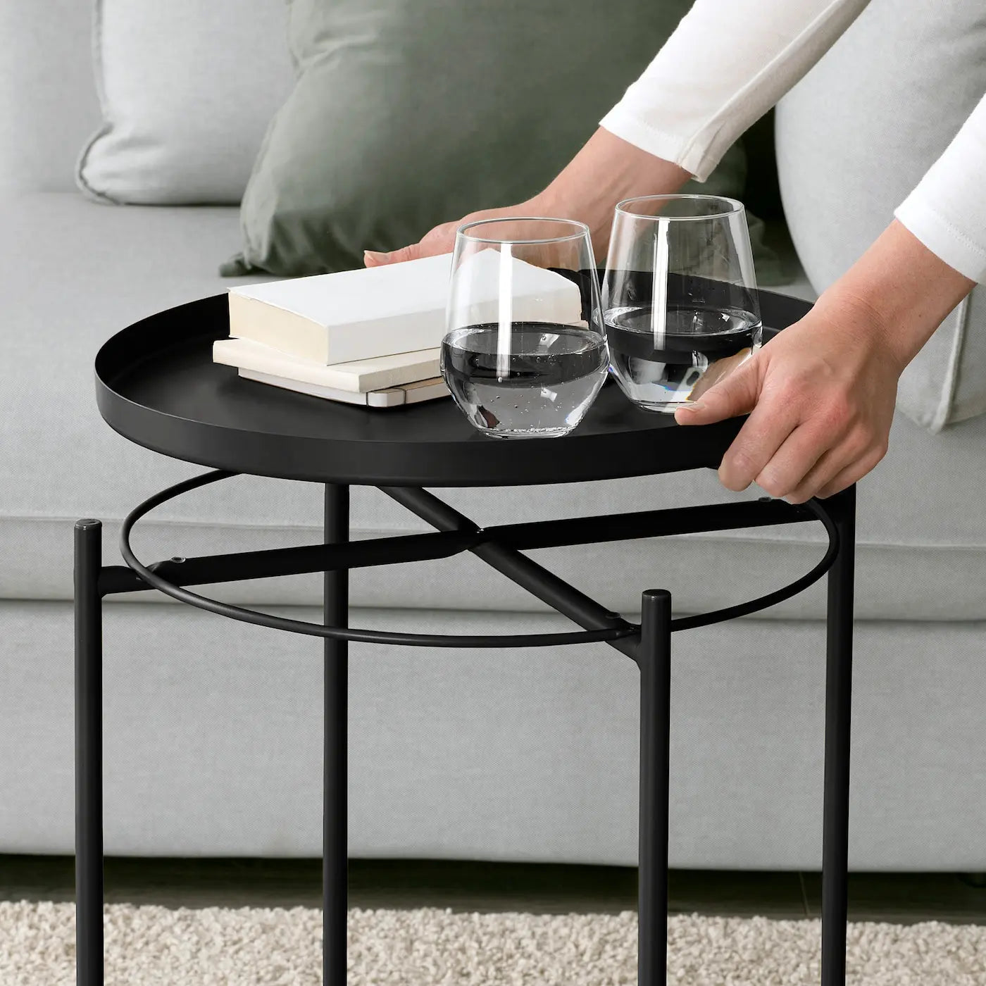 Round Folding Tray Table with Electrostatic Plated Metal Stand-GCC Home Center