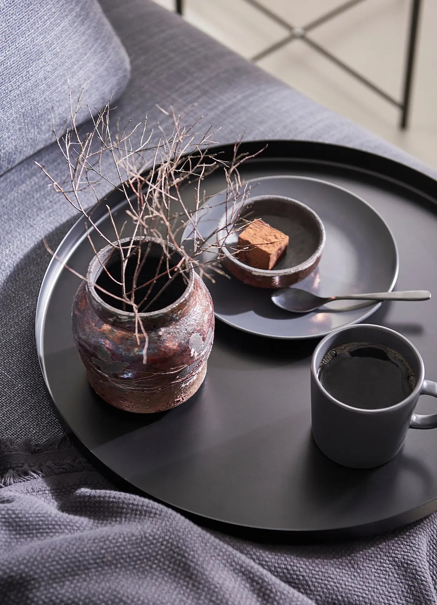 Round Folding Tray Table with Electrostatic Plated Metal Stand-GCC Home Center