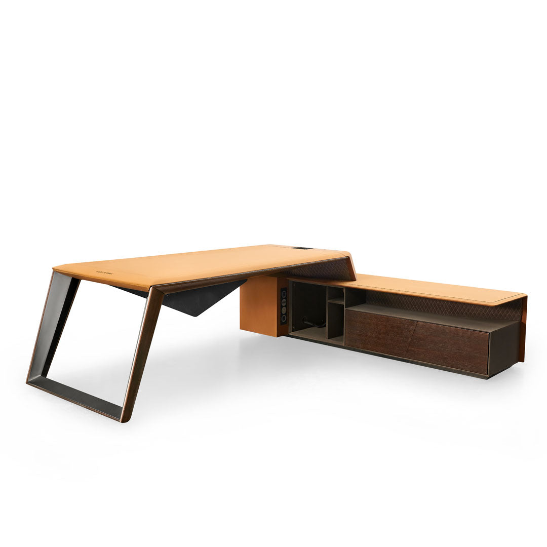 Luxury Leather Executive Office Table With Unique Forster Yellow Finish-GCC Home Center
