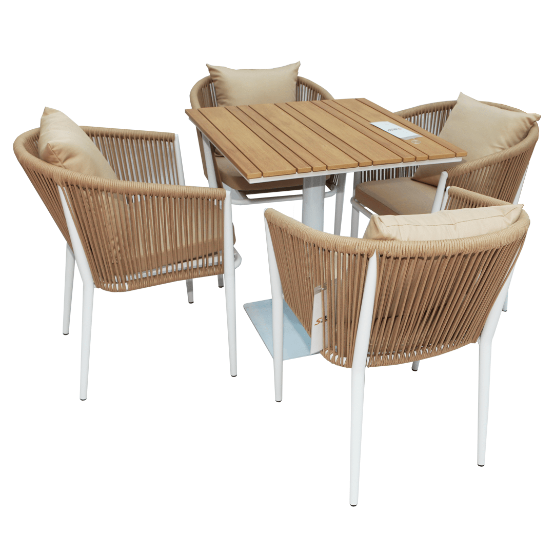 Weatherproof Aluminum Frame WPC 4-Seater Outdoor Dining Set with Cushions for Garden-GCC Home Center