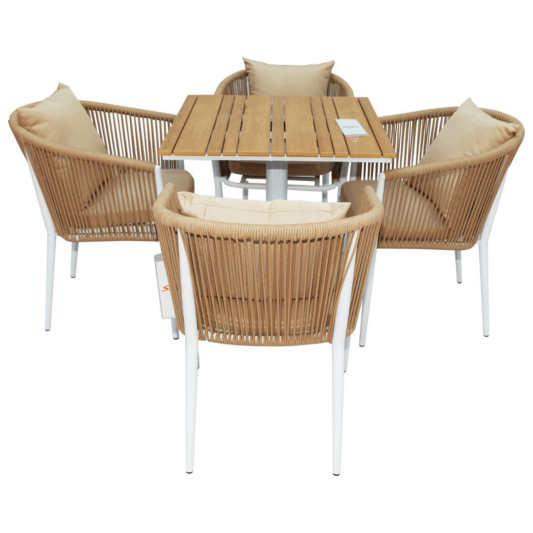 Weatherproof Aluminum Frame WPC 4-Seater Outdoor Dining Set with Cushions for Garden-GCC Home Center