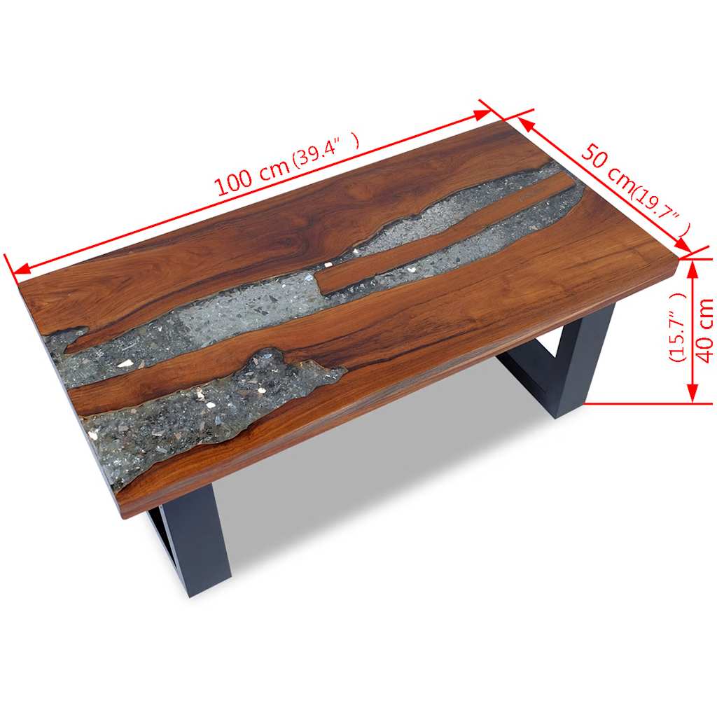 Premium Handmade Coffee Table Teak Resin 100x50 cm