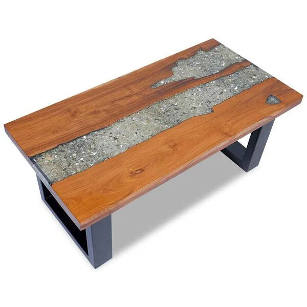 Premium Handmade Coffee Table Teak Resin 100x50 cm