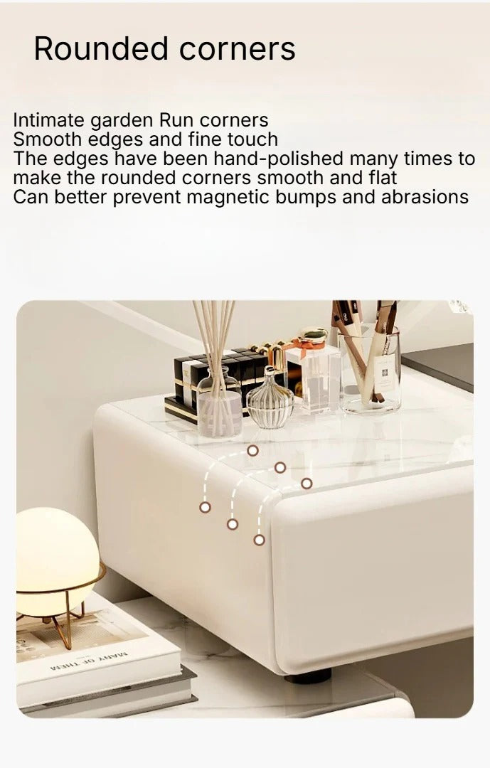 Luxury White Dressing Table Set with LED Round Mirror, Storage Drawers & Stool | Modern Vanity Table with Slate Marble Top