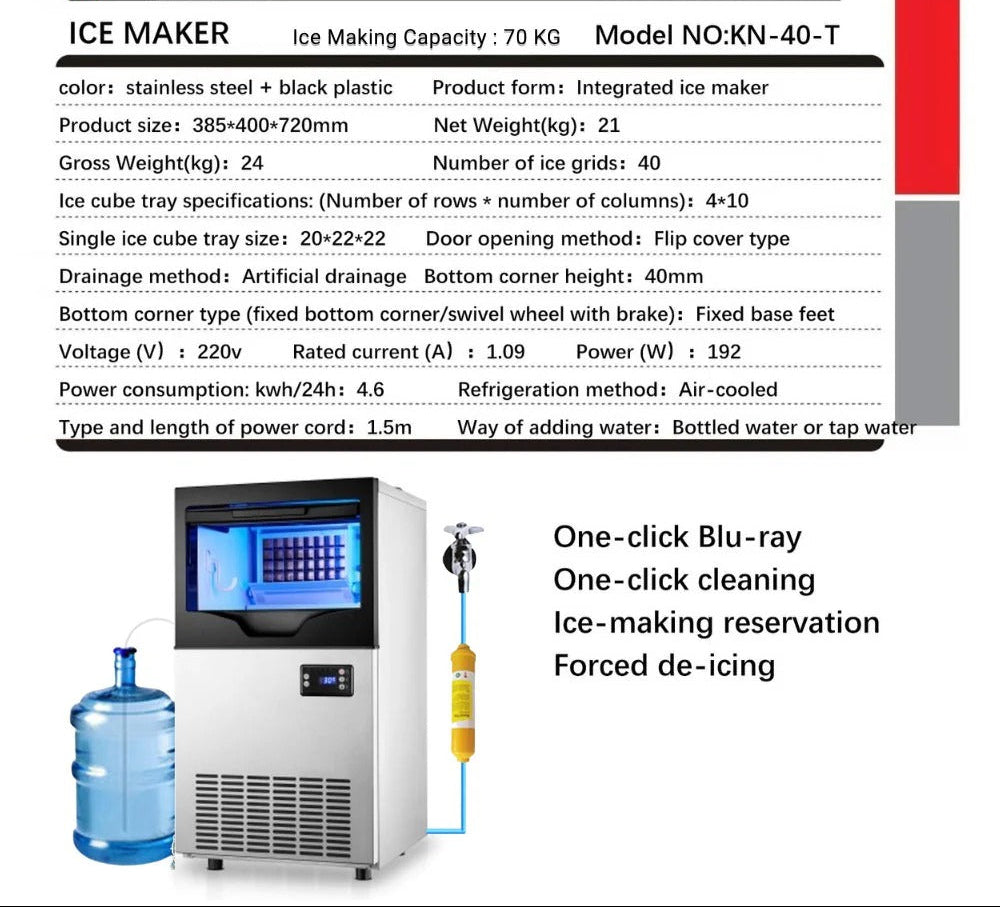 Coolbaby Commercial lce Maker lce Machine Self Clean, 66 Cubes per Batchin 11-18 Minutes 80-100KG/24H,15KG Storage Bin, Advanced LCD Panel