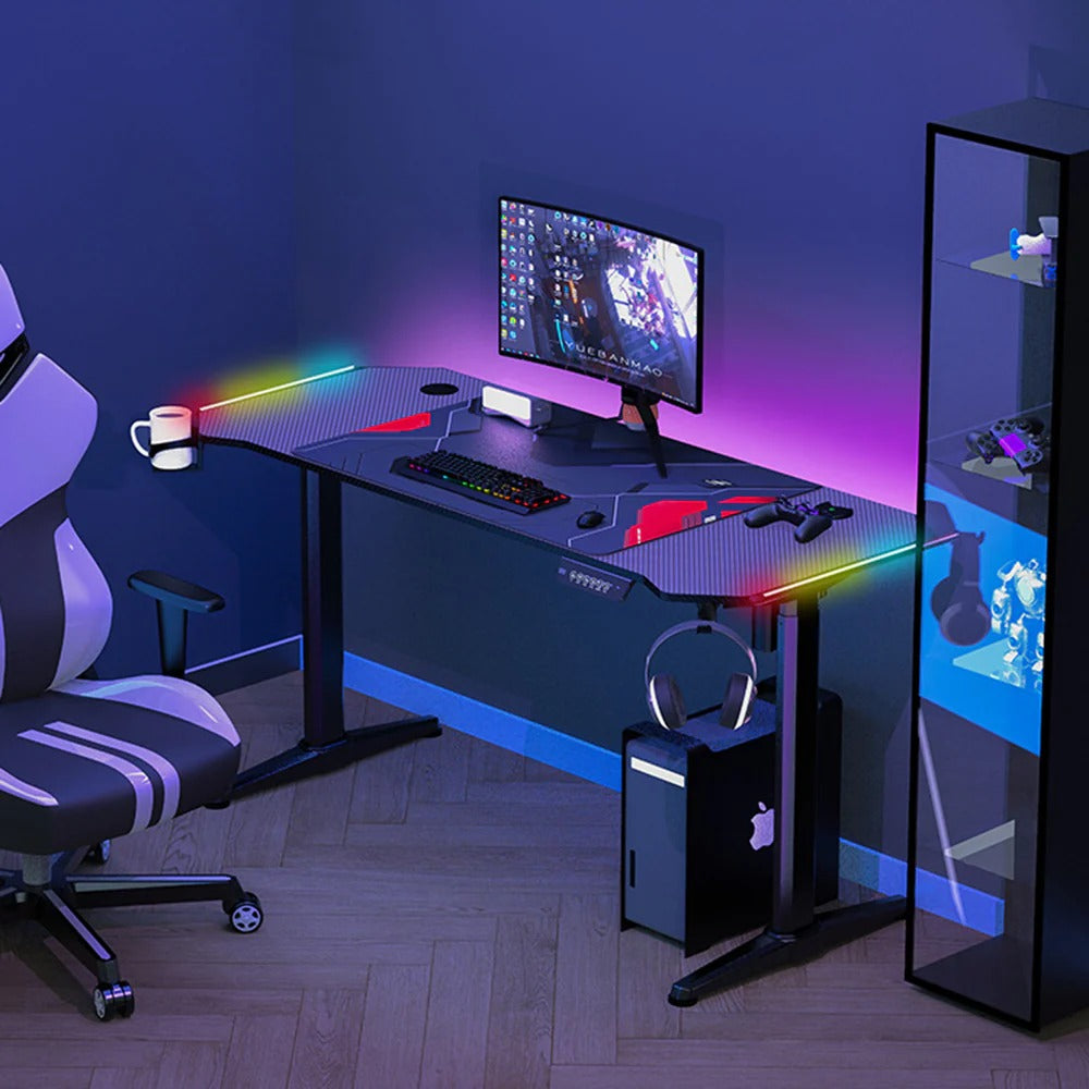 47 Inch Electric Standing Desk,RGB Lights Gaming Computer Desk,Gamer Desk Workstation with Free Mouse Pad(60 * 56cm),Black