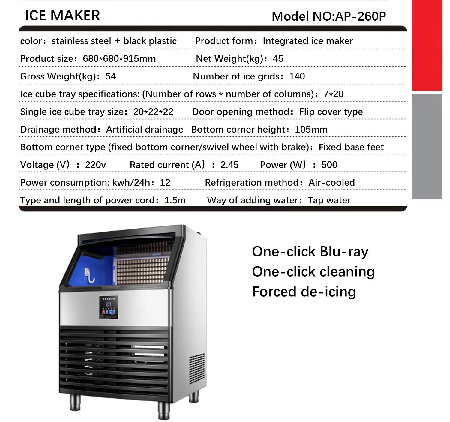 Industrial Ice Machine, Stainless Steel Ice Maker with 240 kg Daily Capacity