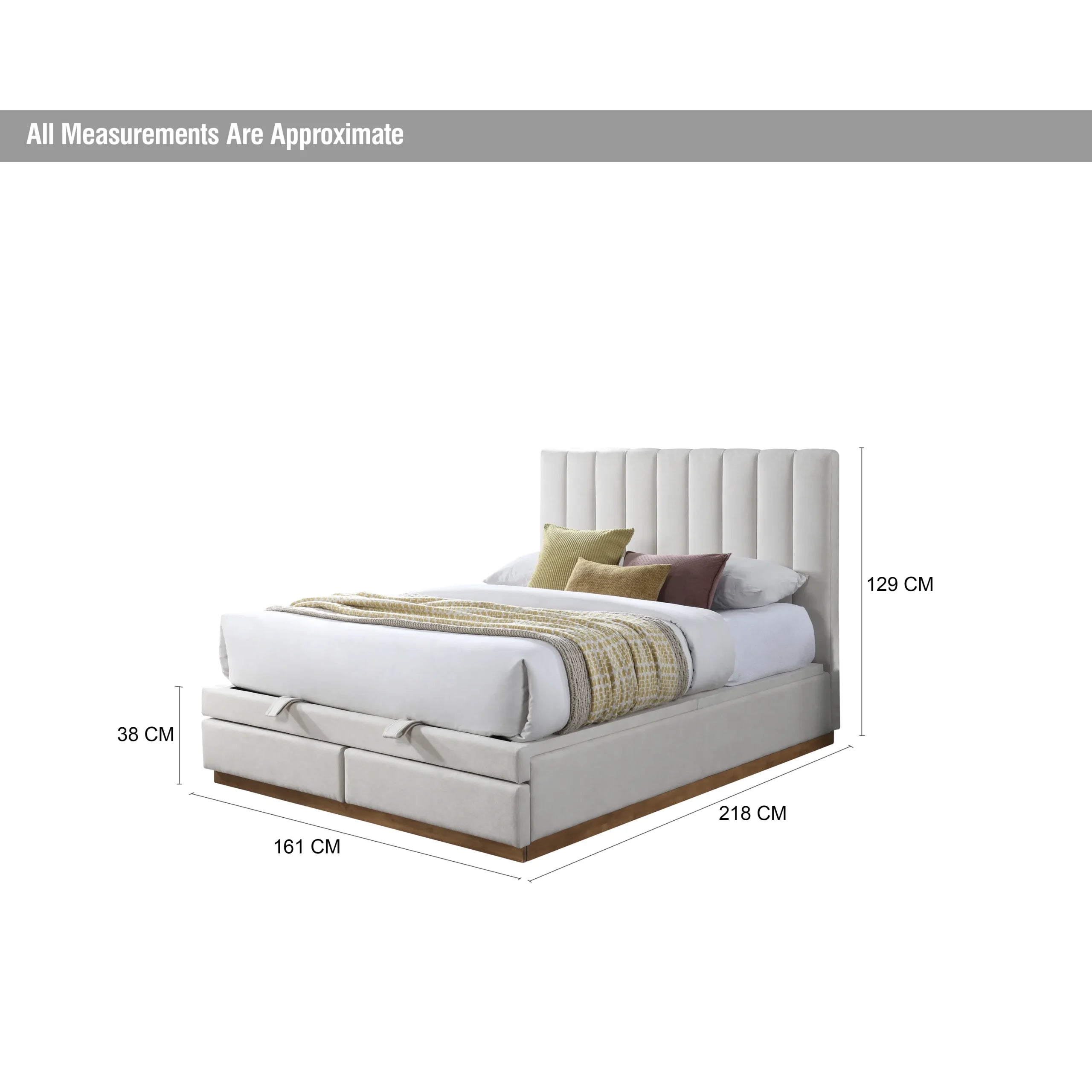King Bed With 2 Drawers and Hydraulic Storage – Cream