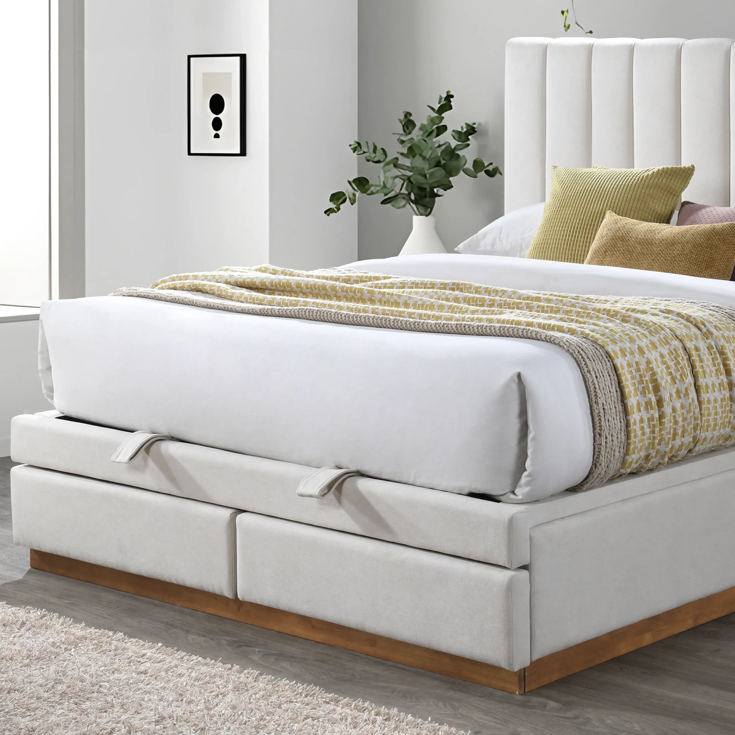 King Bed With 2 Drawers and Hydraulic Storage – Cream