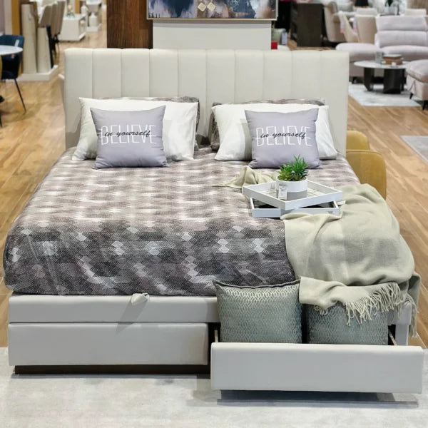King Bed With 2 Drawers and Hydraulic Storage – Cream