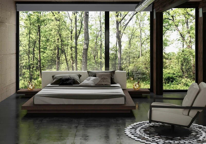 Luxury Solid Wood Japanese Platform Bed With Built-In Nightstands