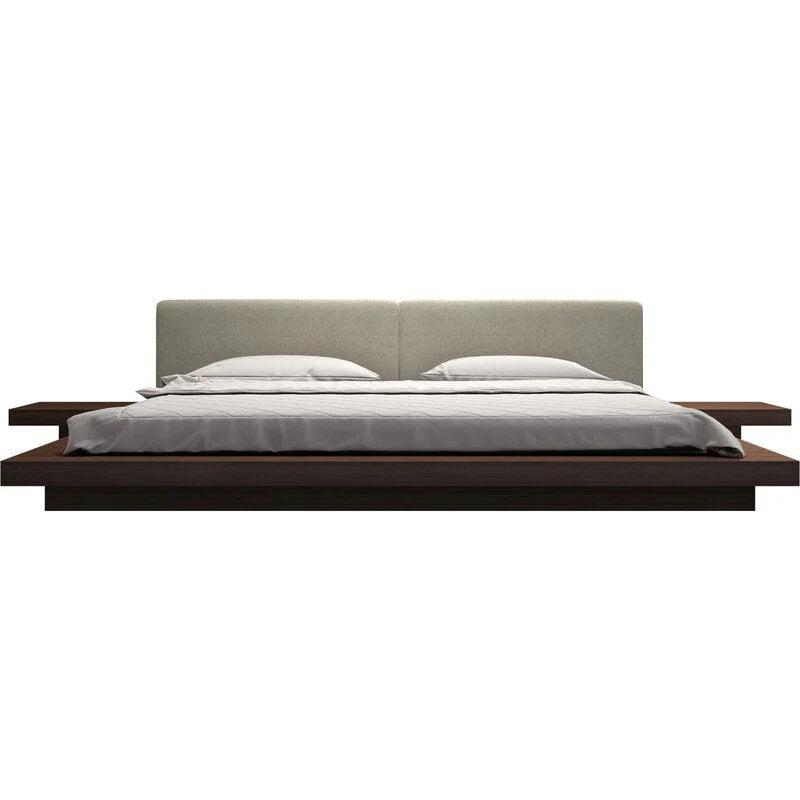 Luxury Solid Wood Japanese Platform Bed With Built-In Nightstands