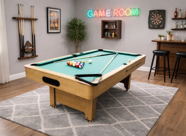 Knight Shot Home I 8ft Pool Table – Light Maple Finish, Ball Return System (Used)