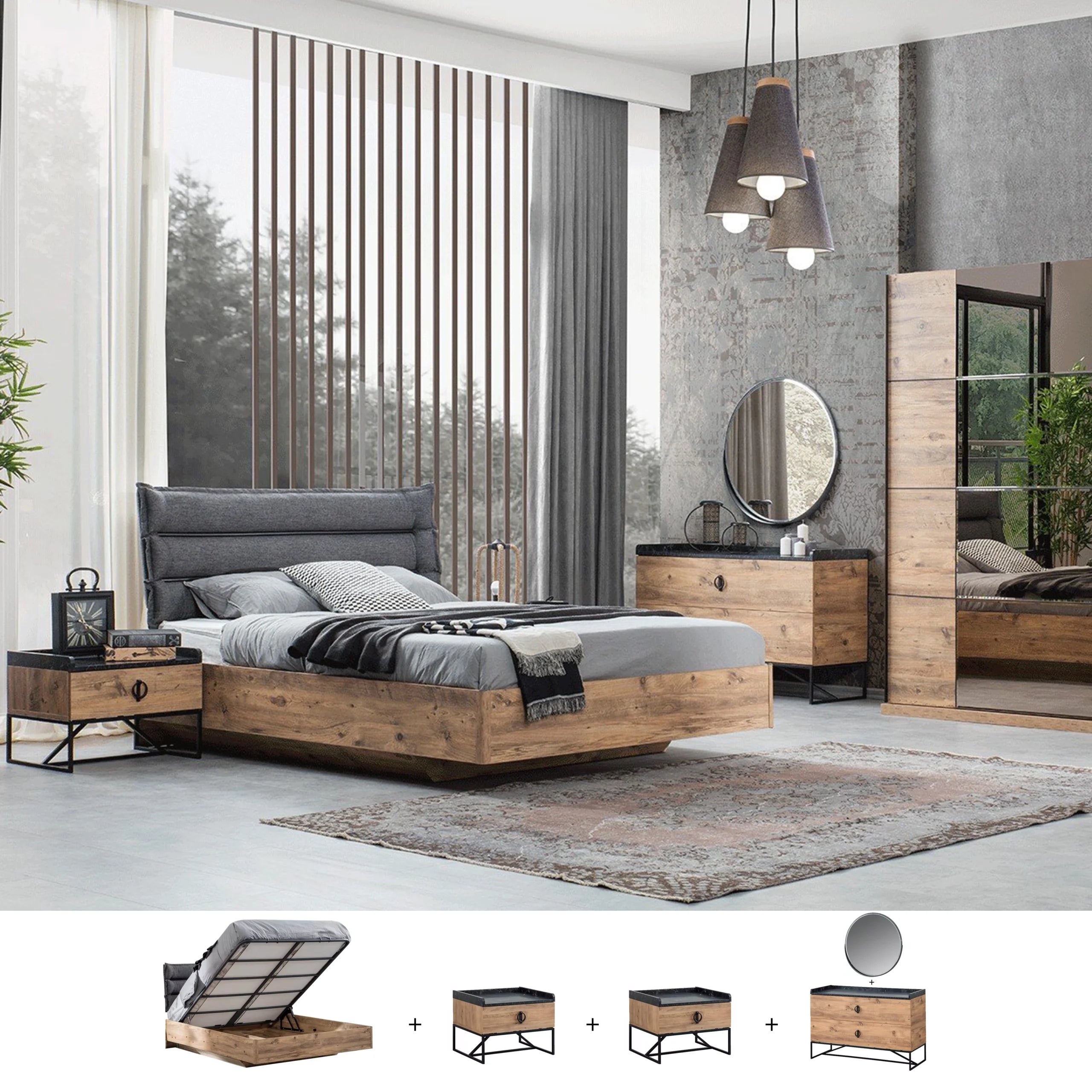 5 Pcs Queen Bedroom Set (With Hydraulic Storage) – Brown