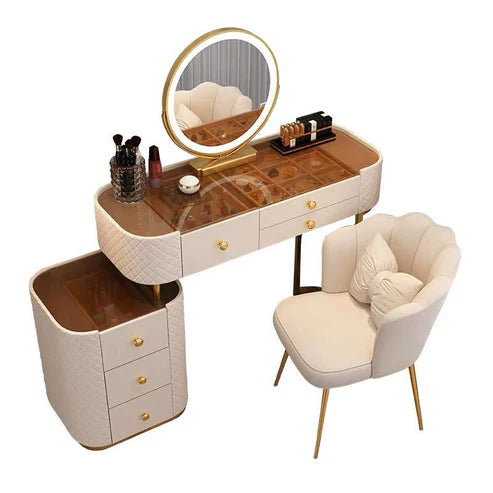 Advanced Solid Wood Dressing Table Set with Smart Mirror, LED Lighting, and Storage Drawers for Bedroom-GCC Home Center