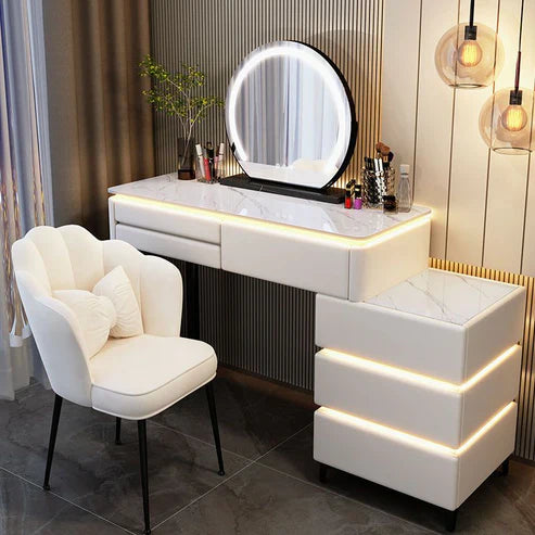 Elegant Modern Luminous Makeup Vanity Desk with LED Mirror and Stool-GCC Home Center
