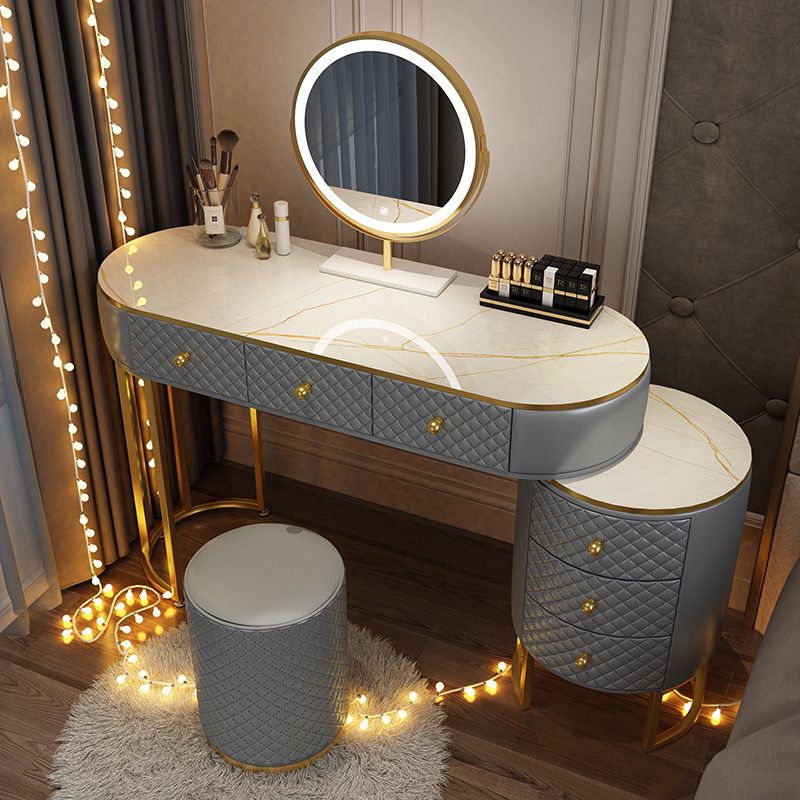 Elegant Dressing Table Set with Mirror, Cushioned Stool, and Multi-Drawer Storage-GCC Home Center
