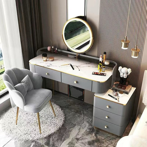 Modern LED Lighted Makeup Vanity Table Set with Chair and Storage Drawers-GCC Home Center