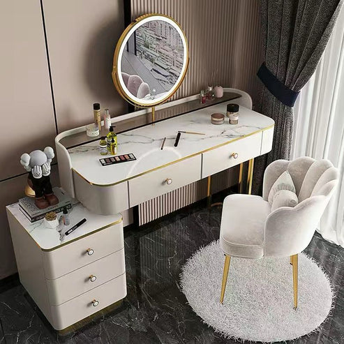 Modern LED Lighted Makeup Vanity Table Set with Chair and Storage Drawers-GCC Home Center