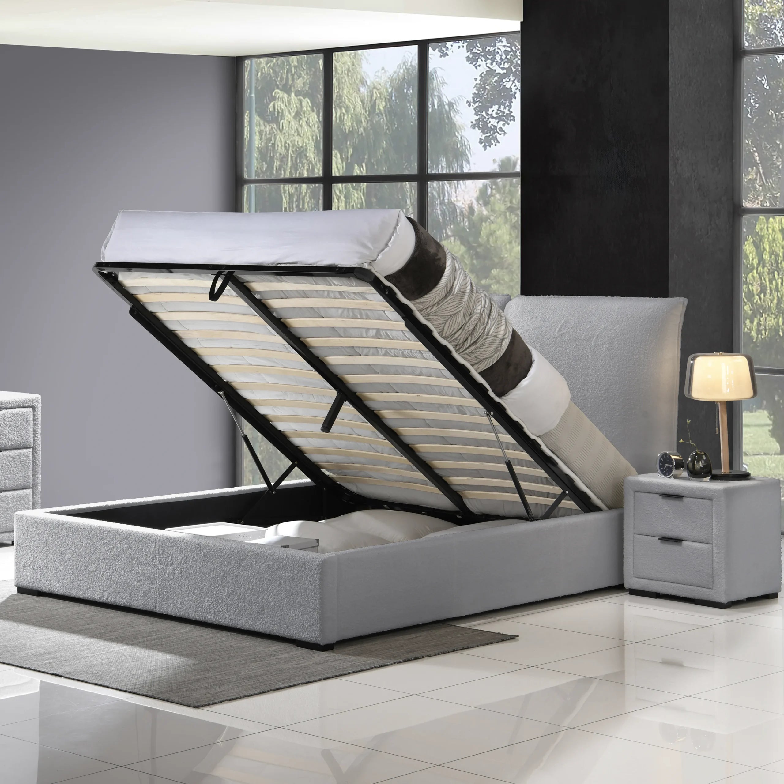 Malta King Bed (With Hydraulic Storage) – Grey