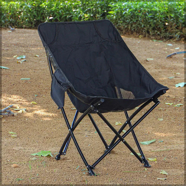 Comfortable Moon Black Chair with Cup Holder for Camping