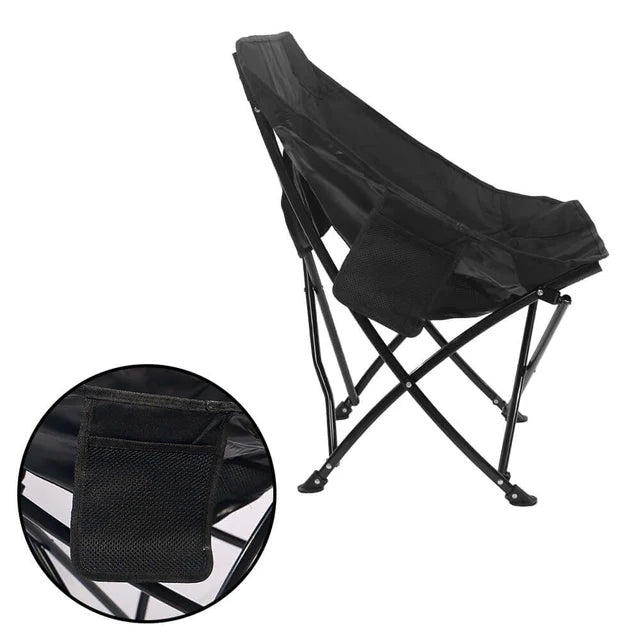 Comfortable Moon Black Chair with Cup Holder for Camping