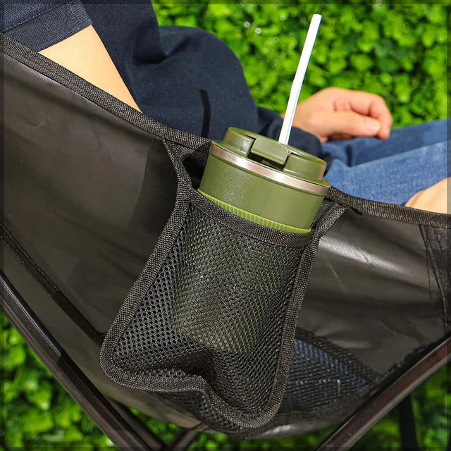 Comfortable Moon Black Chair with Cup Holder for Camping
