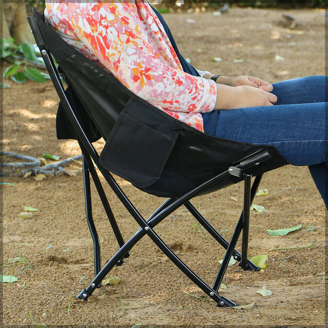 Comfortable Moon Black Chair with Cup Holder for Camping