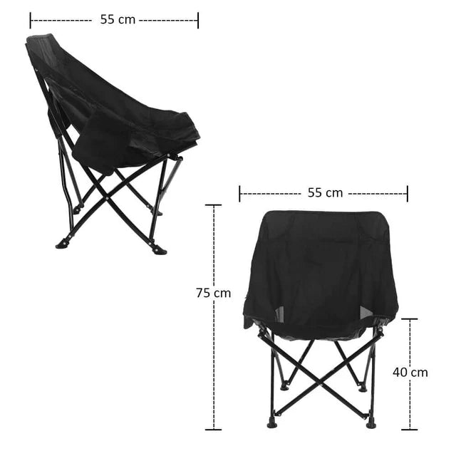 Comfortable Moon Black Chair with Cup Holder for Camping