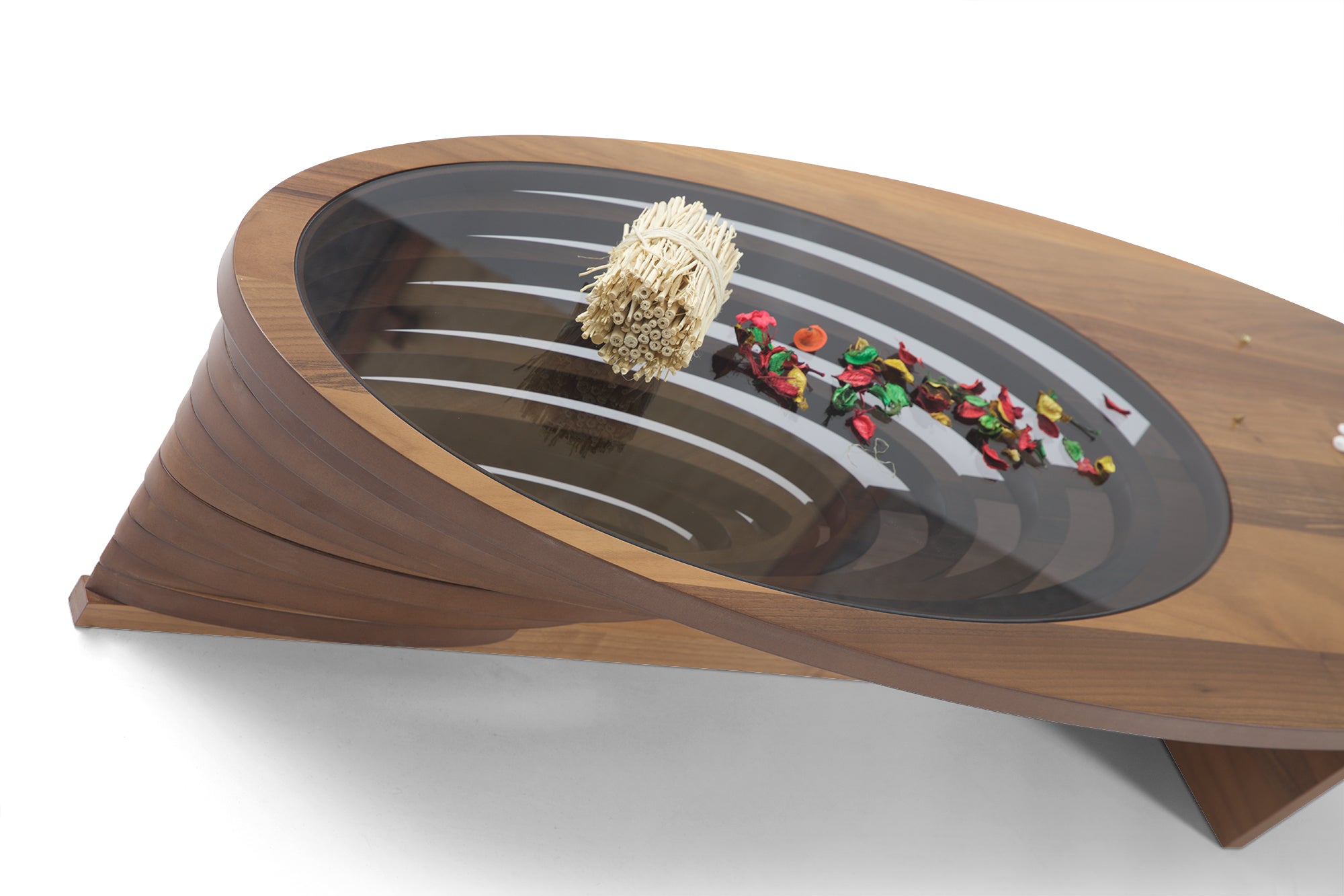 Walnut Coffee Table - Engineered Wood With Tempered Glass