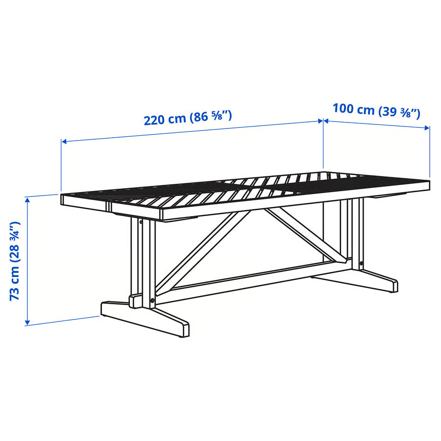 Large Outdoor Dining Table, Acacia, 220×100 cm