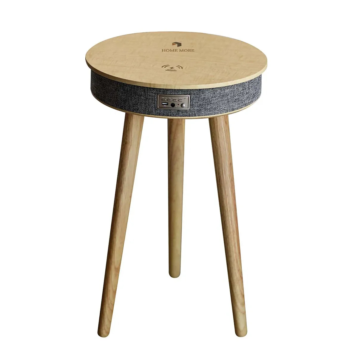 Modern Smart Side Table with 360° Bluetooth Speaker & Wireless Charging | Wooden Round End Table for Living Room, Bedroom & Office