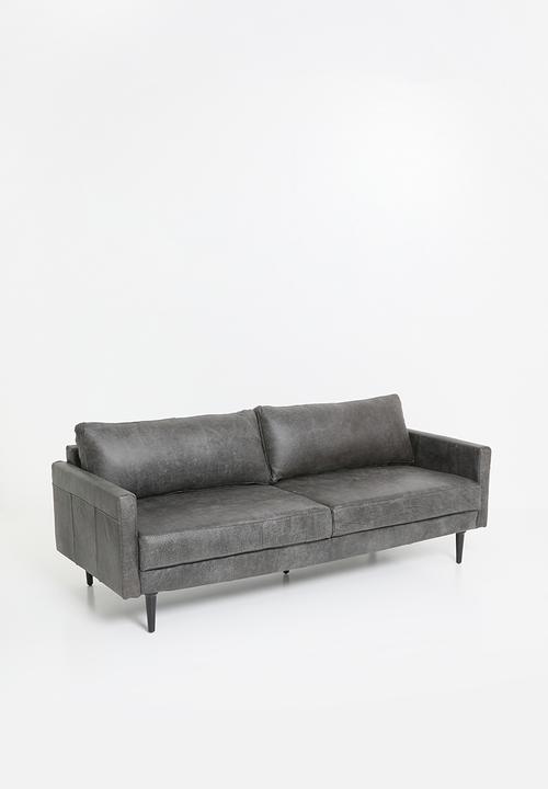 Luxury Leather 3 Seater Sofa - Andes Charcoal Color-GCC Home Center
