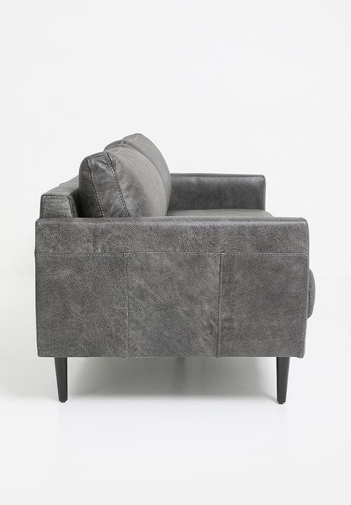 Luxury Leather 3 Seater Sofa - Andes Charcoal Color-GCC Home Center