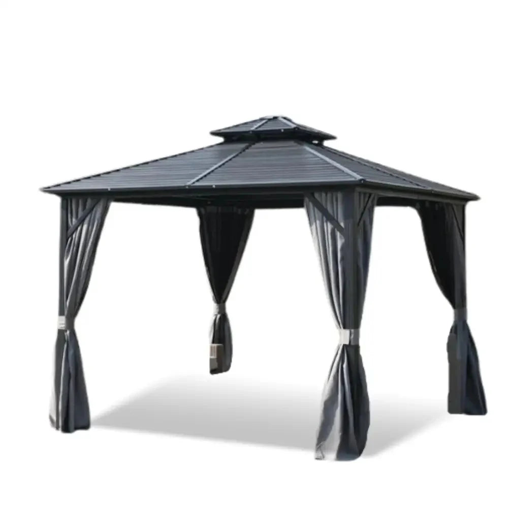 3x3m Double Roof Aluminum Gazebo - Black-GCC Home Center