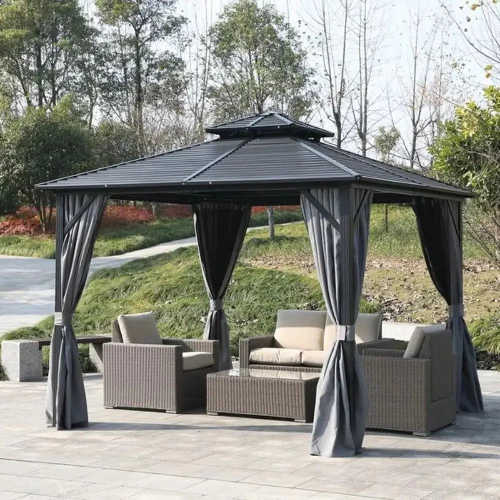 3x3m Double Roof Aluminum Gazebo - Black-GCC Home Center