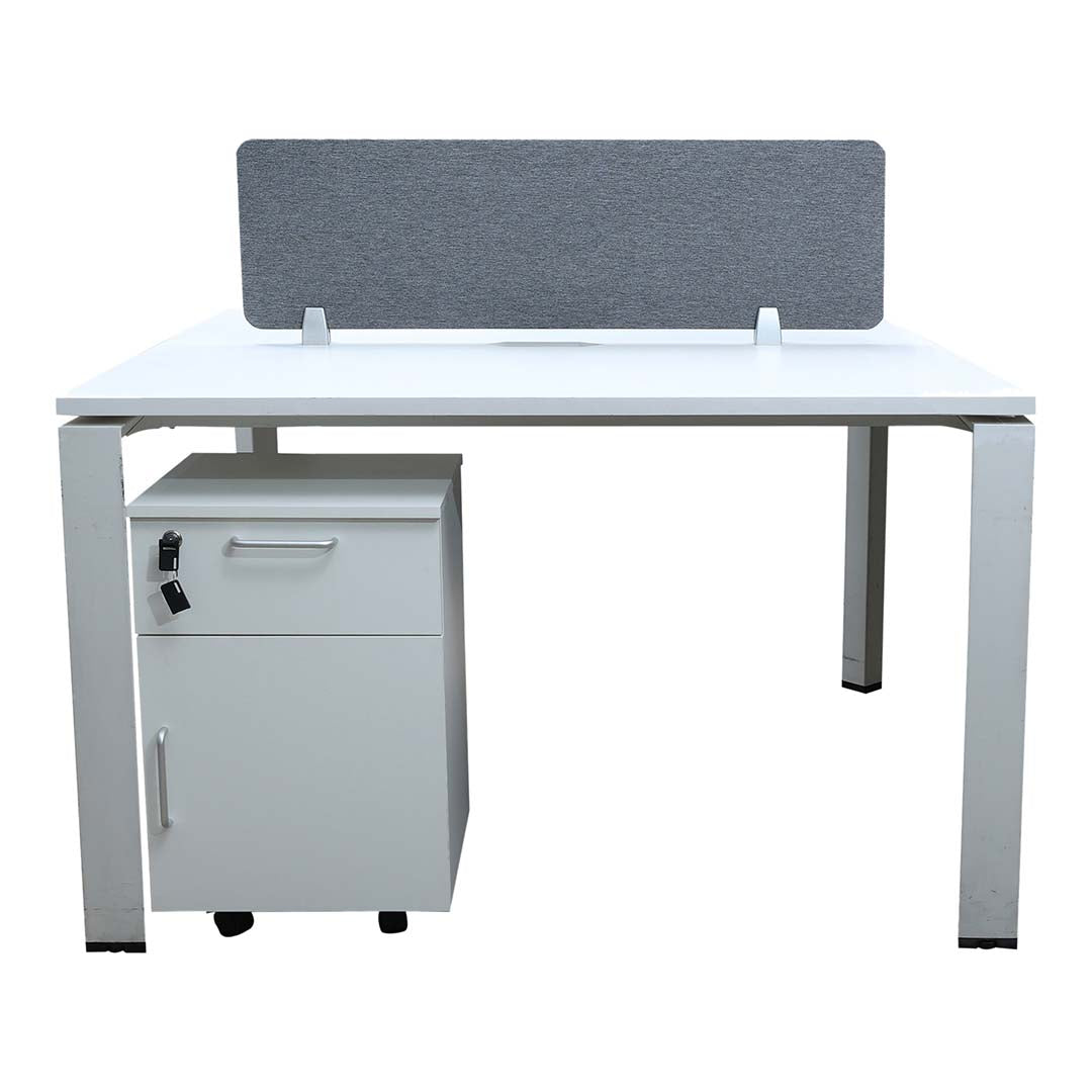 Office Desk, Work Station for two (x2) With Metal Legs - Matt White-GCC Home Center